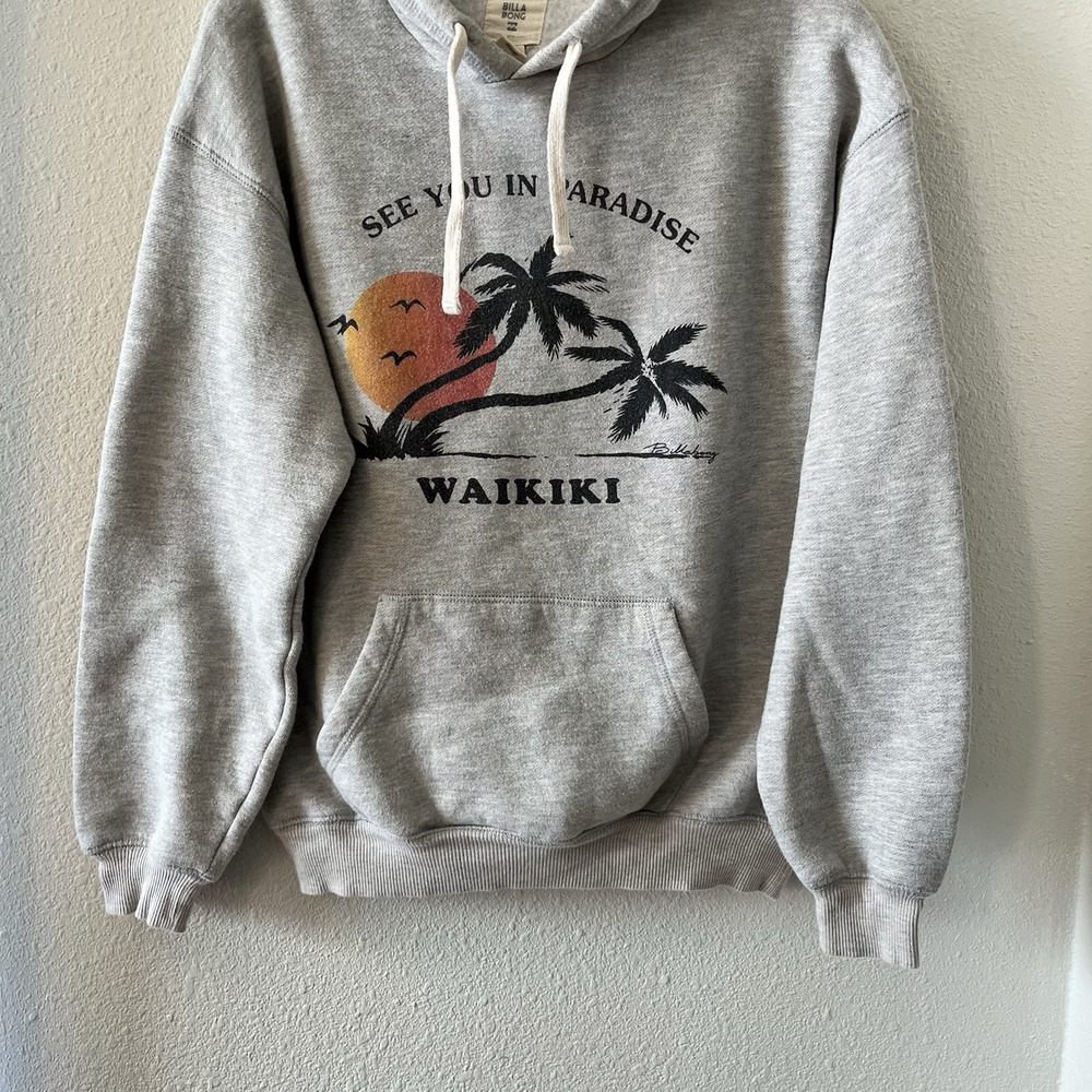 Billabong Pullover Hoodie Women's Medium Gray Waikiki Hawaii Paradise Retro Boho - Picture 4 of 11